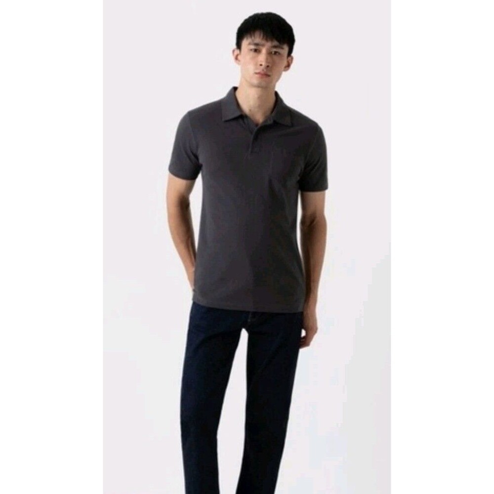 Sunspel Riviera Polo Shirt XL Dark Gray Cotton Short Sleeve Chest Pocket Casual
